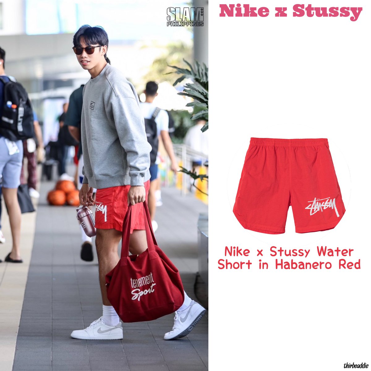 nike x stussy water short habanero red