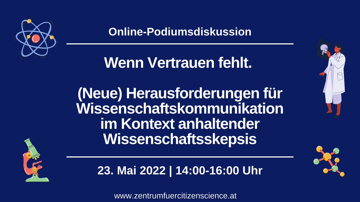 _CitizenScience's tweet photo. Jetzt anmelden: Online-Event zu #Wissenschaftsskepsis am 23. Mai. Mit
* Martina Merz @alpenadriauni
* Claus Oberhauser @uniinnsbruck
* Katrin Vohland @vohlandii
* Florian Freistetter @astrodicticum 
* Moderation: Birgit Dalheimer @oe1 
Anmeldung: https://t.co/VEMM1x0jzb https://t.co/zCKtsmhpqy
