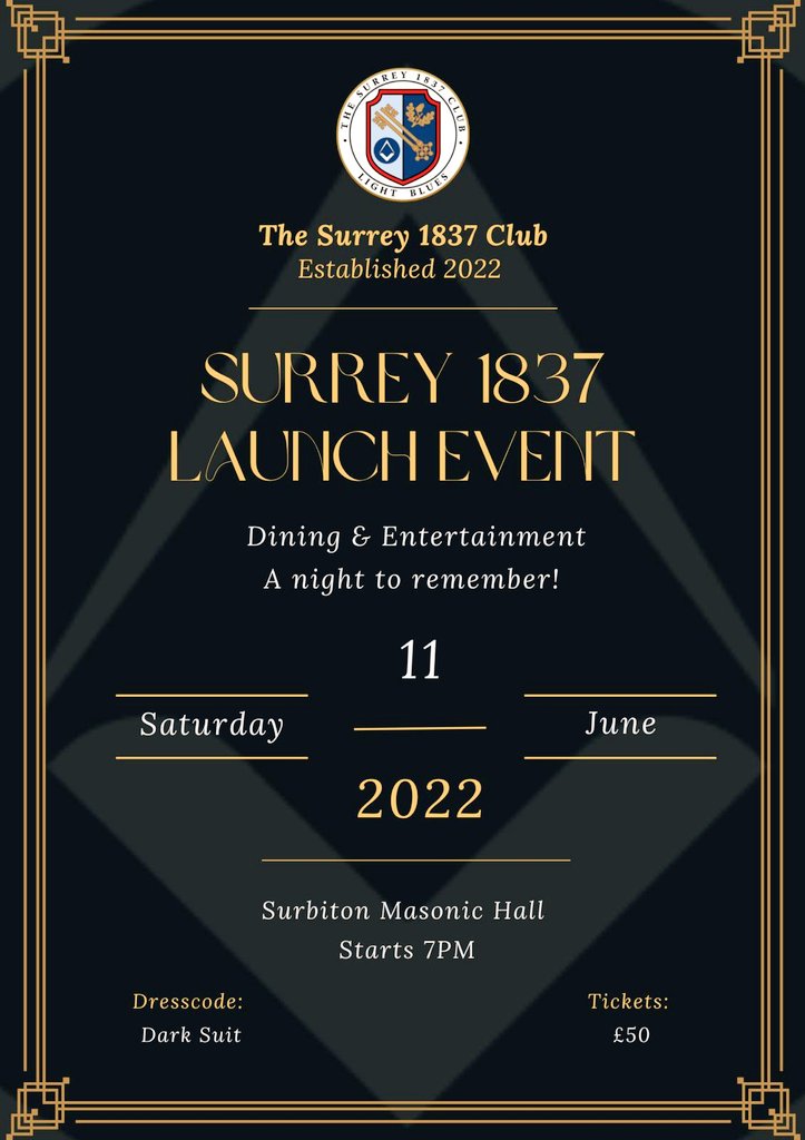 A date for your diary, our launch event is Saturday 11th June 2022. Booking details will be coming soon!
#Freemasonry #Freemasons #Freemason #Fraternity #Brotherhood #SURREY #Surbiton <a href="/SurreyMason/">Surrey Freemasons</a> <a href="/Ianch7369/">Ian Chandler</a> <a href="/UGLE_GrandLodge/">United Grand Lodge of England</a>