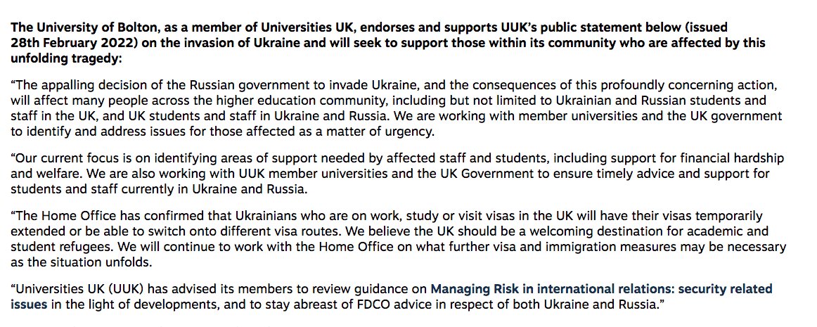 AgainstIii's tweet photo. Bolton University @BoltonUni joined the UUK’s public statement condemning Russian aggression against Ukraine. 
https://t.co/S9cne8b0e1

#StateWithUkraine https://t.co/SuoLiFe1bT