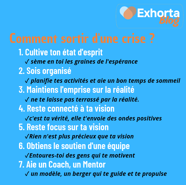ExhortaBlog's tweet photo. Nous connaissons tous des crises, mais c'est la manière de s'en sortir qui détermine la suite de événements dans nos vies.
Voici nos 7 astuces pour sortir d'une crise.

Bon début de semaine à tous !

@NELLYTSHELAMUT @leParrainRDC @central_sage @Eugene_kandolo @KatKazad https://t.co/H4mXmf56R7