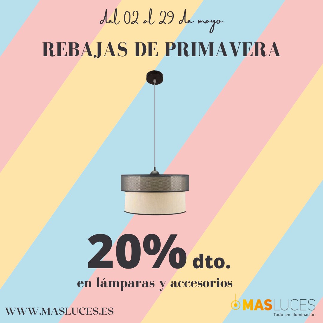 ¡REBAJAS EN MAS LUCES!
Durante todo el mes de mayo, lámparas y accesorios con un 20% de dto. ¡No te quedes sin tu lámpara!

👉masluces.es/lamparas-ilumi…

#lamparas #iluminacion #masluces #descuentos #rebajas #promociones #hogar #decoraciondelhogar