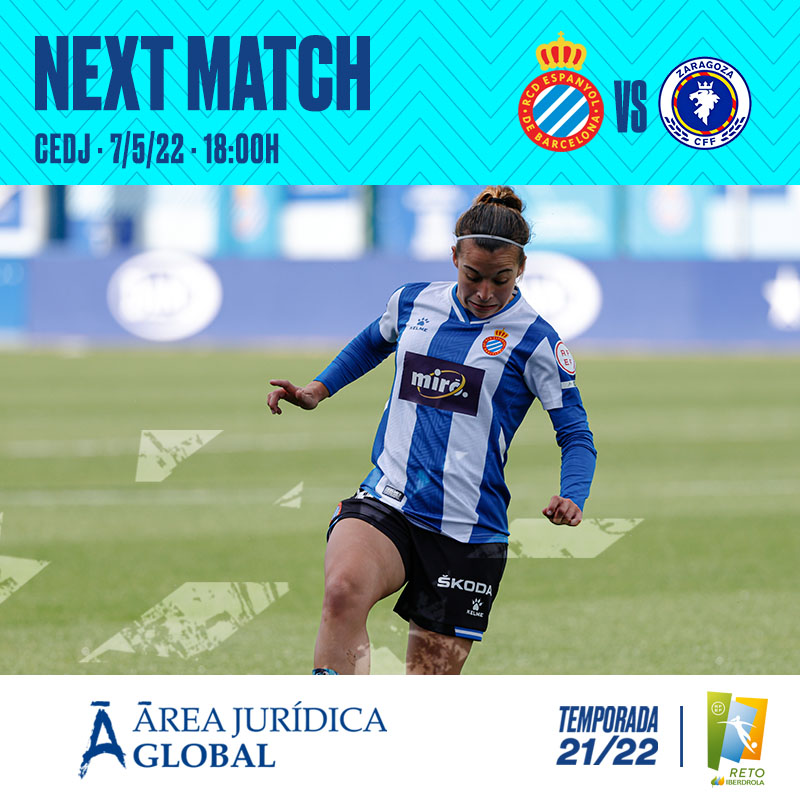 🙋‍♀️ 𝗡𝗘𝗫𝗧 𝗠𝗔𝗧𝗖𝗛

🆚 <a href="/ZaragozaCFF/">𝗭𝗮𝗿𝗮𝗴𝗼𝘇𝗮𝗖𝗙𝗙</a> 
 
🗓️ 7/5
🕠 18h
🏟️ Ciutat Esportiva Dani Jarque (Camp 1)
📲 #EspanyolMEDIA 

🥁 𝗡𝗲𝗰𝗲𝘀𝘀𝗶𝘁𝗲𝗺 𝗲𝗹 𝘃𝗼𝘀𝘁𝗿𝗲 𝘀𝘂𝗽𝗼𝗿𝘁, afició!!!

#RCDEFem | #RetoIberdrola
