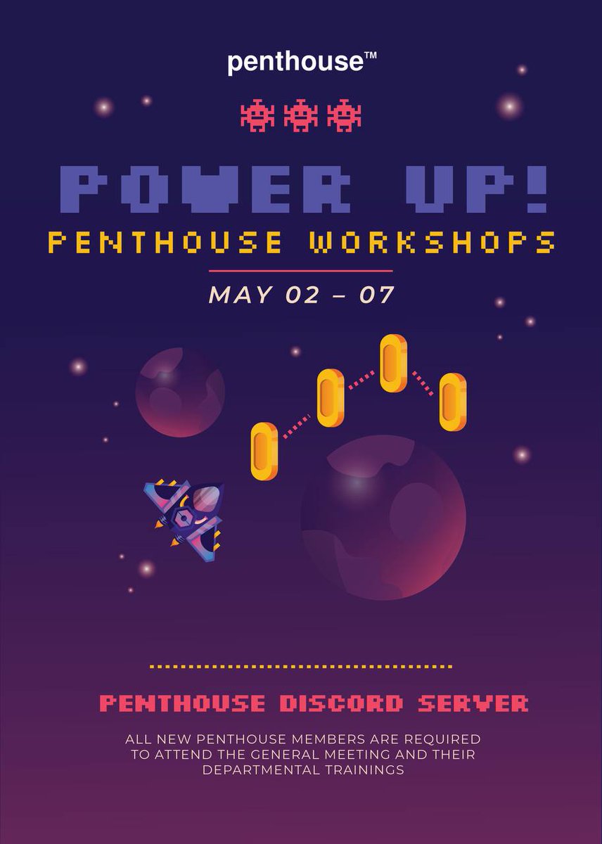 Good day, Penthouse Crew!

The Penthouse HR &amp; Training Department brings you another: POWER UP! The Penthouse Workshops.

May 2-7, 2022 | All new hires are required to attend the general meeting &amp; their departmental trainings at the Penthouse Discord server. See you there!