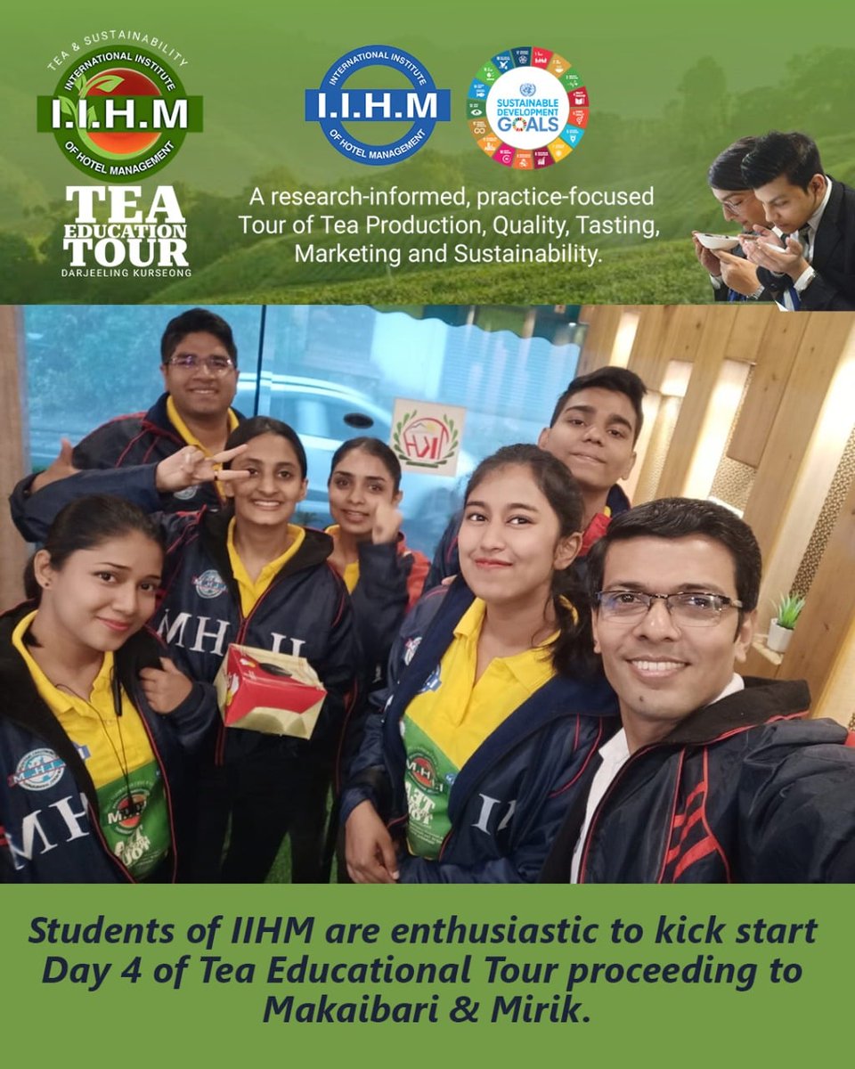IIHMHOTELSCHOOL's tweet photo. Students of IIHM are enthusiastic to kick start Day 4 of the Tea Educational Tour proceeding to #Makaibari &amp; #Mirik.
Join IIHM at https://t.co/lgICMNjKBQ 
#IIHMTeaEducationTour #tea #sustainability #sustainabilitymatters #teaconnoisseur #teatottler #educationtour #iihmbest3years https://t.co/yB4y1qbJAX