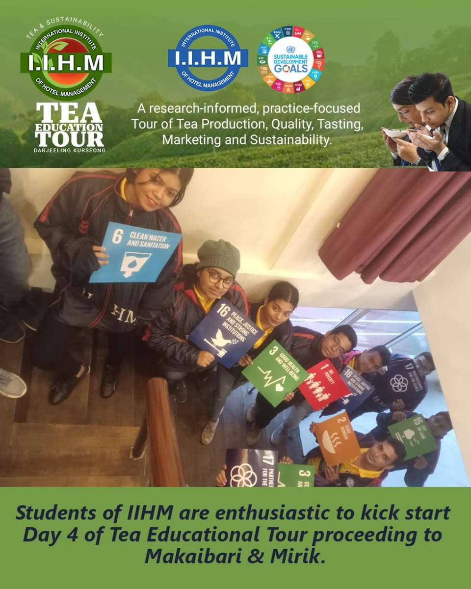 IIHMHOTELSCHOOL's tweet photo. Students of IIHM are enthusiastic to kick start Day 4 of the Tea Educational Tour proceeding to #Makaibari &amp; #Mirik.
Join IIHM at https://t.co/lgICMNjKBQ 
#IIHMTeaEducationTour #tea #sustainability #sustainabilitymatters #teaconnoisseur #teatottler #educationtour #iihmbest3years https://t.co/yB4y1qbJAX