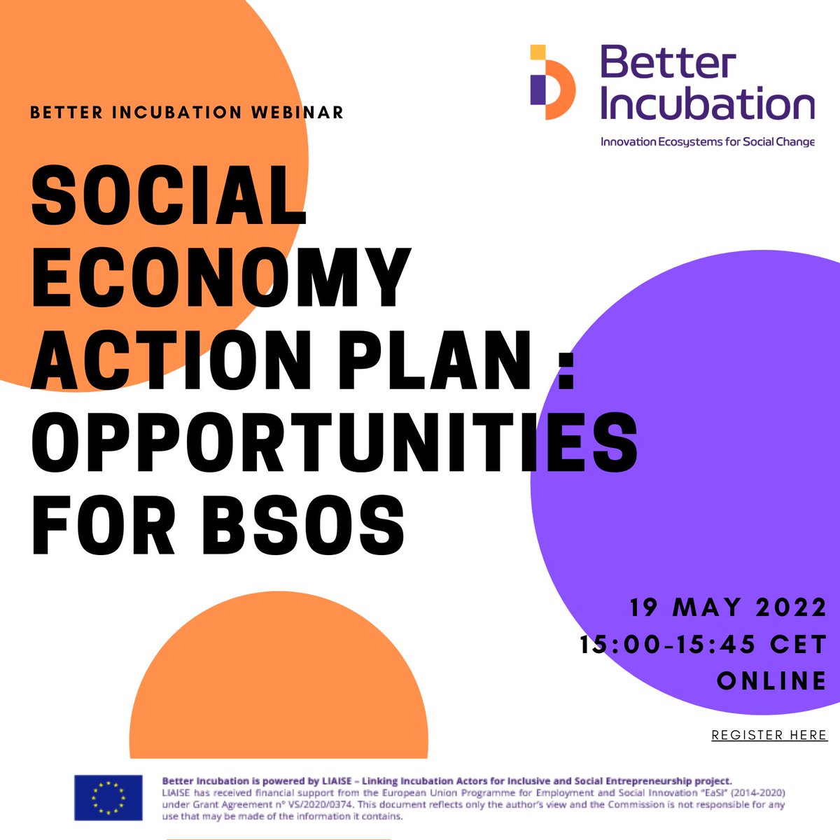 BetterIncub's tweet photo. Interested in the Social Economy Action Plan? Join us on 19 May🗓️
The Webinar ‘Social Economy Action Plan: Opportunities for BSOs’ will focus on how we can increase the impact of the BSOs in the implementation stage of the SEAP🎯
Check: https://t.co/s9DFvKGcaZ https://t.co/TXzsqBxyiG