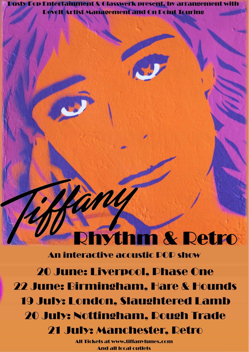 **TIFFANY UK JUNE/JULY ‘22 DATES**

I'm thrilled to be returning to the UK finally! Bringing the retro - can’t wait to ROCK these shows 👇👇

Tickets 🎟: seetickets.com/artist/tiffany…

Acoustic shows stepping back in time with songs like ITWAN, Radio Romance &amp; Danny ❤️ #tiffany #80s