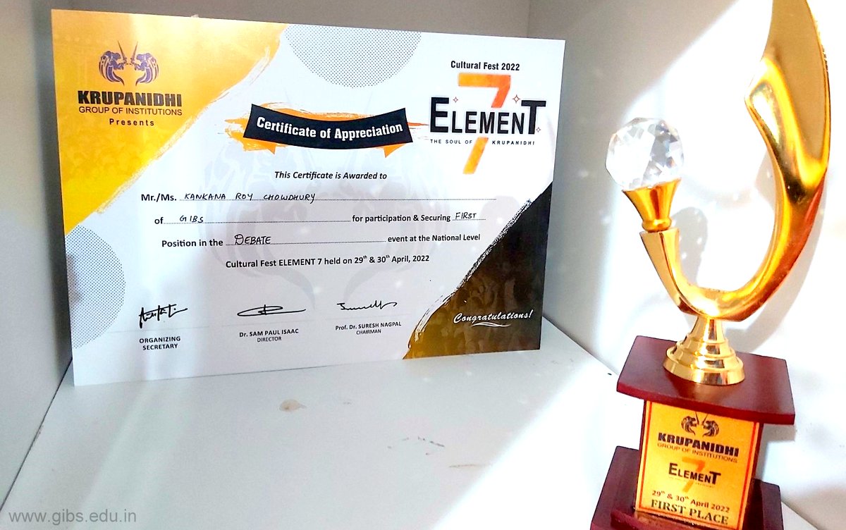 GIBSBSchool's tweet photo. 💐 GIBS Business School, Bangalore hearty #congratulations on your #achievement!!
The winner's trophy in the debate event was awarded to Palak Bansal and Kankana Roy Chowdhury (PGDM 2021-23 Batch) by #Element7.
🔍 Learn more https://t.co/VDkFMjPDWK
#gibs #myGIBS #Proudgibian https://t.co/8ZdqYW6LEj