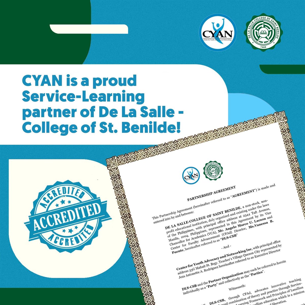 CYAN is a proud Service-Learning partner of De La Salle-College of Saint Benilde!
The Service-Learning project of Multimedia Publishing of De La Salle-College of Saint Benilde aims to provide assistance in the development of advocacy learning materials of the organization.