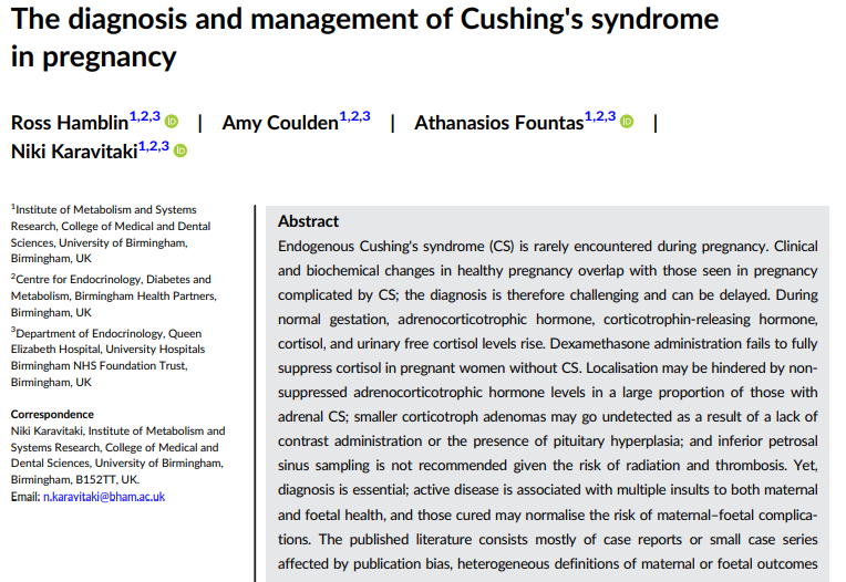 Karavitaki_Niki's tweet photo. Our review on Cushing's syndrome in pregnancy in the Journal of Neuroendocrinology is now out! Covering relevant comprehensive literature on this challenging topic. Open Access  https://t.co/U6G8lG4WS8 @IMSR_UoB @BHPComms @ENEAssoc @ESEndocrinology @PituitarySoc @TheEndoSociety https://t.co/VxFIvUNFQn