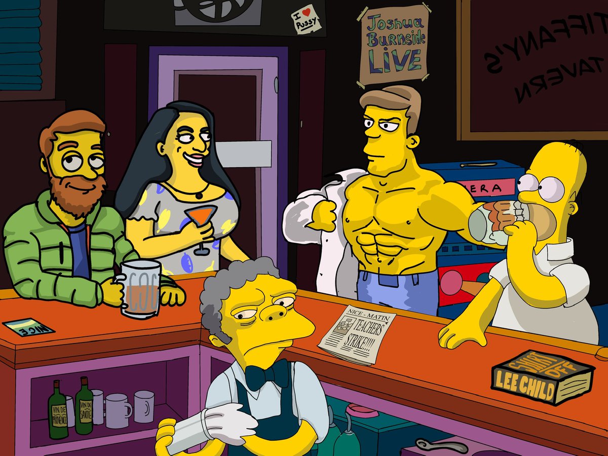 Another happy customer! A happy couple have their quiet drink in Moe’s bar disrupted by a shirtless Reacher! 

#thesimpsons #fanart #digitalart #giftideas #reacher #artistsontwitter