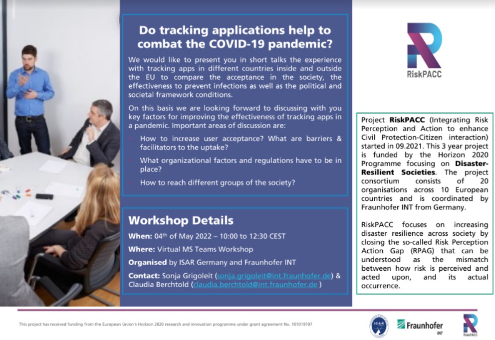 TheCovidX's tweet photo. Within the @RiskPacc, from the #PREPAREcluster, they are implementing a workshop to discuss the experience with #COVID19 tracking #apps in different countries.
🗓️4th of May 10:00 – 12:30 CEST
See the info to register👇 https://t.co/Hxvmpx9oAE