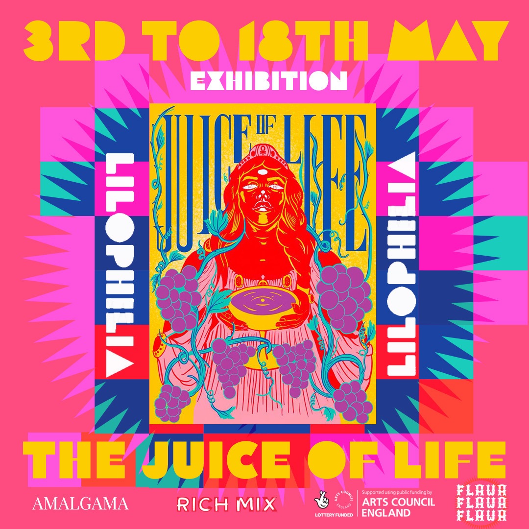 Colombian artist Lilophilia will show her work in this Juice of Life Exhibition at <a href="/RichMixLondon/">Rich Mix</a> from 3rd of May don't miss it!
<a href="/galdemzine/">gal-dem</a> <a href="/Movimientos/">Movimientos</a> <a href="/MinA_theatre/">MinA_Migrants in Action</a> <a href="/ColombiaUK/">Colombia en Londres</a>