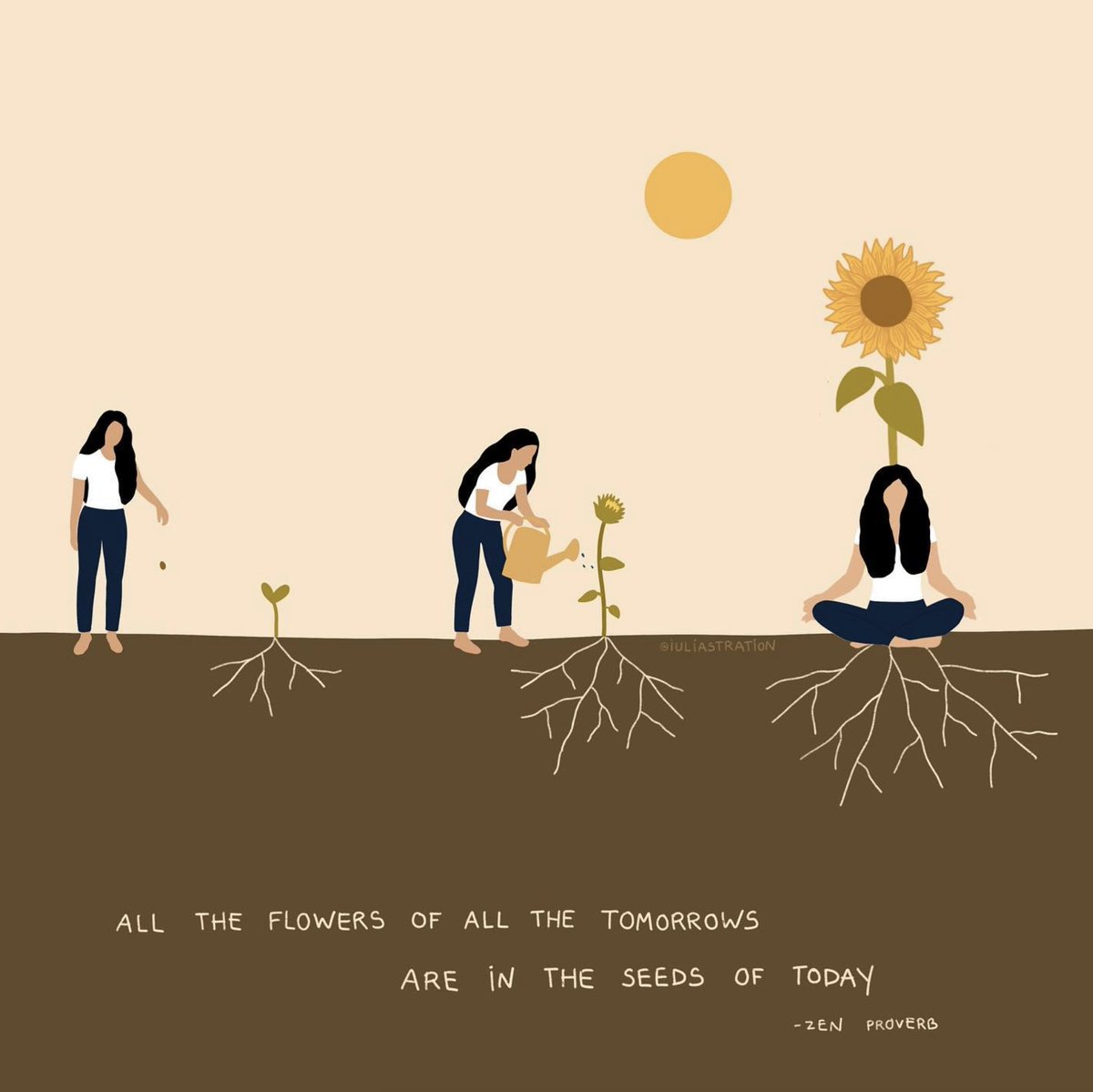 all the flowers of all the tomorrows 
are in the seeds of today 🌻
.
Prints via link in Bio
.
#iuliastration #illustrationart #digitalart #digitalillustration #procreate #wellbeing #selflove #selfcare #mentalhealth #spiritualart #lookwithin #growth #growthmindset #affirmations
