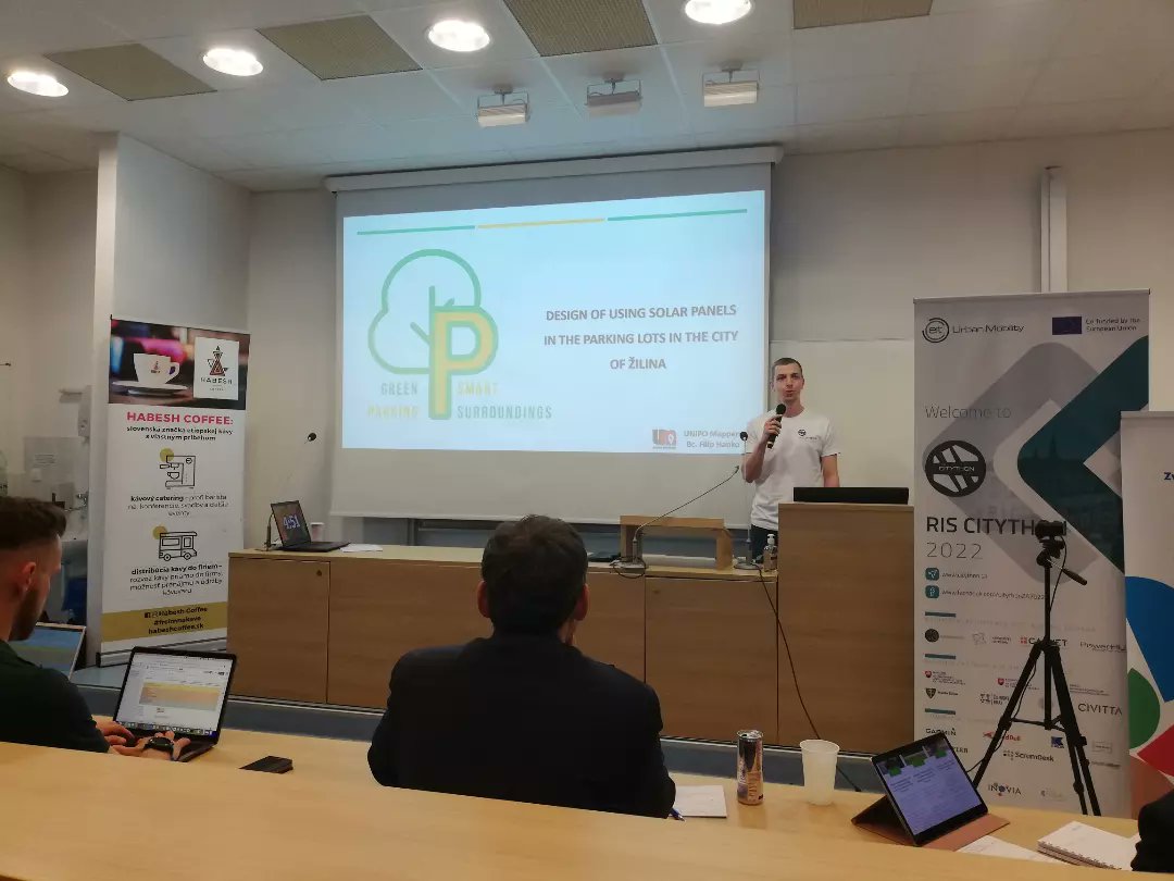 unipo_mappers's tweet photo. WE WON❗😎🎊. Our project "Design of using solar panels in the parking lots in the city of Žilina" was after yesterday's successful presentation on the event #Citython Žilina 2022 pronounced as the best in category challenge II. We are very pleased with this success. https://t.co/rwTsVswHW5
