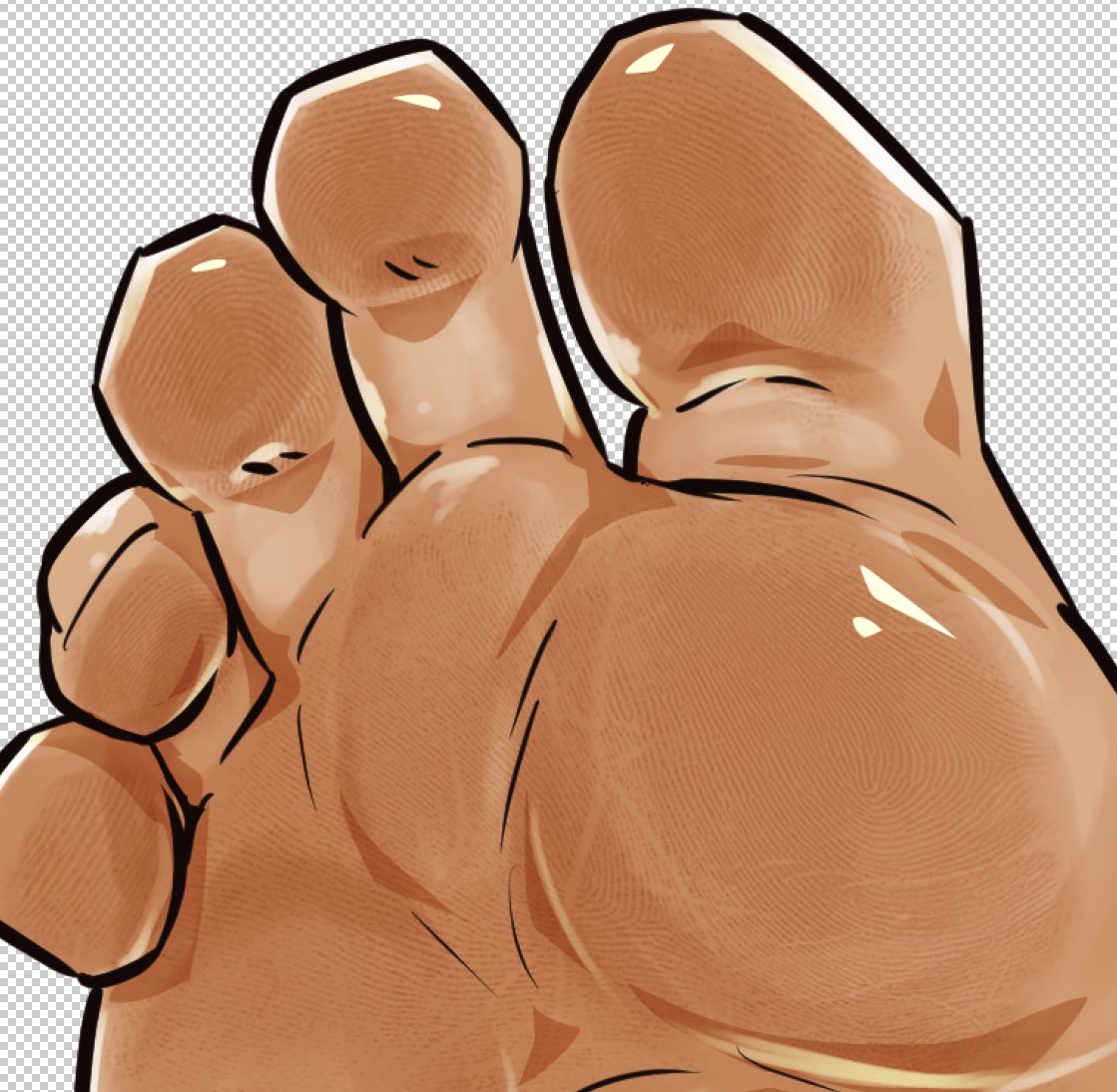 あと、足裏の指紋ブラシがなかったので、作りました。自分で使えたらって感じなので、設定結構大雑把ですが、下記からダウンロードできます。使い方いましたらどうぞ。
assets.clip-studio.com/ja-jp/detail?i…
一回スタンプして、形をメッシュ変形で整えて、ベースカラーでレイヤー乗算すると↓のような感じです。