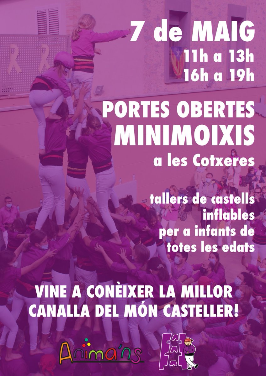 moixiganguers's tweet photo. 🎈🎊 JORNADA DE PORTES OBERTES DELS MINIMOIXIS

Aquest dissabte,acosta't a Les Cotxeres! 

Inflables, jocs, tallers de castells...

Vine a conèixer la nostra canalla i participa-hi!

#castellers #Igualada #minimoixis https://t.co/vRRpSHaC0n