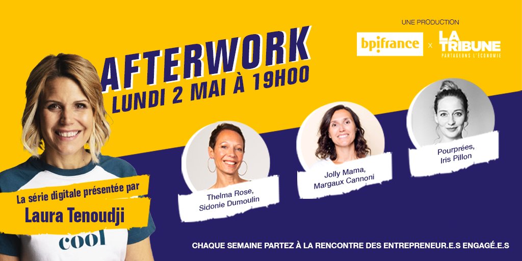 latribuneevents's tweet photo. 🟣 Retrouvez l’#Afterwork, ce soir à 19H, animé par @lauratenoudji
RDV👉https://t.co/BM5YhwTbm7 
Partez à la rencontre de 3 entrepreneuses engagées :
➡️ Thelma Rose 
➡️ @jollymamafrance 
➡️ @Pourprees
En partenariat avec @Bpifrance https://t.co/iDOx9N6FVP