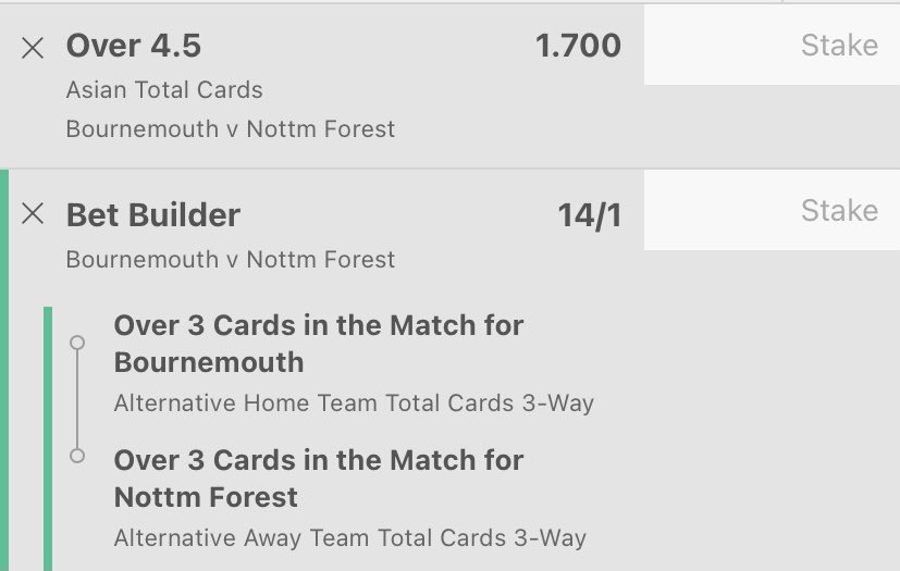 HarIeeyy's tweet image. free bet: 
Bournemouth v Forest O4.5 asian card @ 1.7 
both O3 cards each @ 14/1

if Bournemouth Forest O4.5 selection loses, i’ll give away two May telegram spots to someone who likes this tweet :)

good luck if you tail the bets!