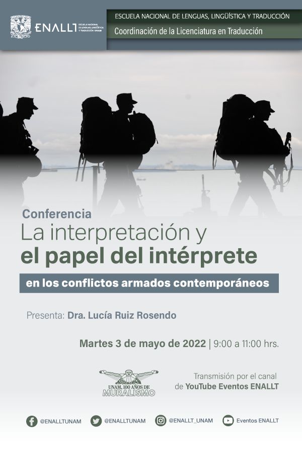 dmw_interpreter's tweet image. Mañana en la @ENALLTUNAM tendremos el honor de recibir a la Dra. Lucía Ruiz Rosendo para hablar de #interpretación y los conflictos armados contemporáneos.  Los esperamos en Eventos ENALLT en Youtube a las 9:00 hora de CDMX.