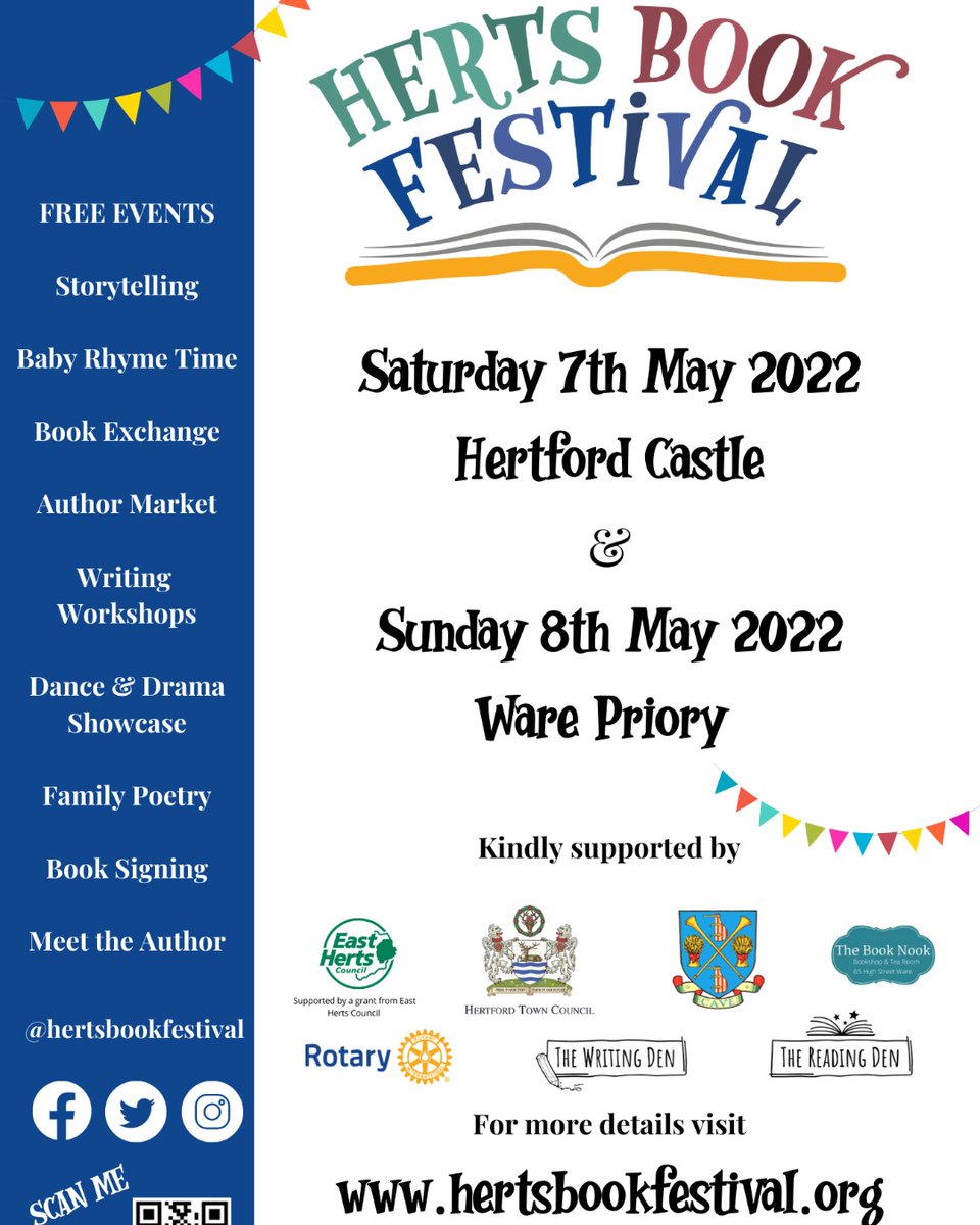 The first ever <a href="/hertsbookfest/">HertsBookFestival</a> is at <a href="/hertfordcastle/">Hertford Castle</a> and <a href="/WarePriory/">Ware Priory</a> on 7 - 8 May. 

Events are free but some need to be booked via hertsbookfestival.org.

Highlights include The Great Hertford Book Exchange, writing workshops, author conversations and plenty of family fun.