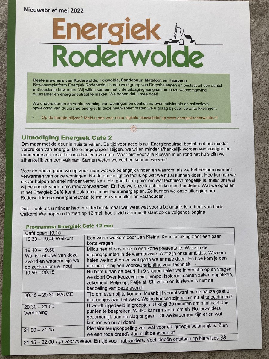 OedsKeizer's tweet photo. In #Roderwolde en omstreken is #EnergiekRoderwolde actief en is er op donderdagavond 12 mei in De Doefkamp het tweede Energiek Café om ook input te krijgen voor het BuurtEnergiePlan! https://t.co/iYd416rFYS