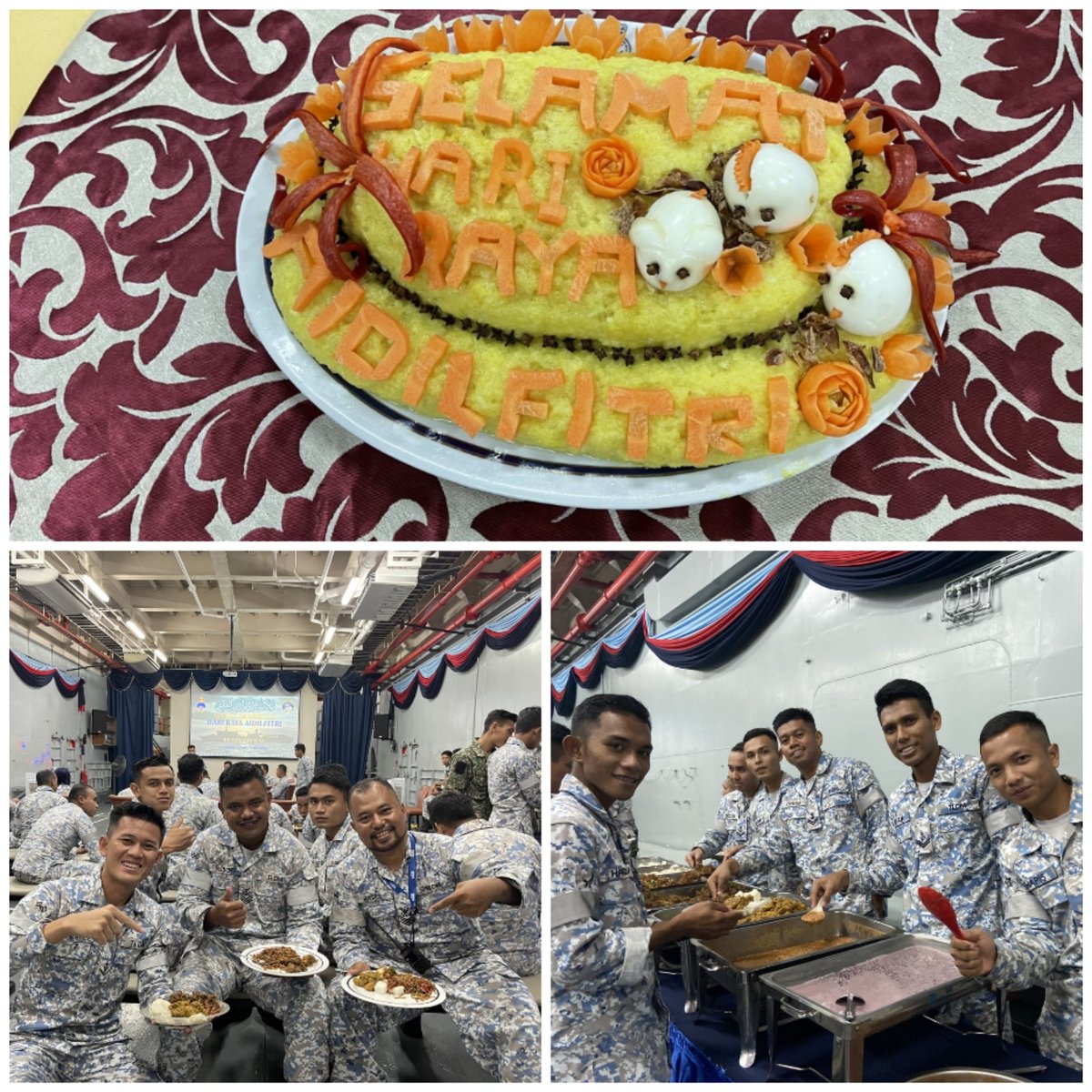 Majlis Sambutan Hari Raya Aidilfitri KD MAHAWANGSA bersama Timb. Panglima Tentera Laut, Panglima Armada Barat dan Panglima Wilayah Laut 3 di Perairan Pulau Langkawi sempena penugasan Op PEJARAK 14/22, Op BENTENG 1/20 dan MSSP.

Terima kasih Dato', Datuk dan Panglima.