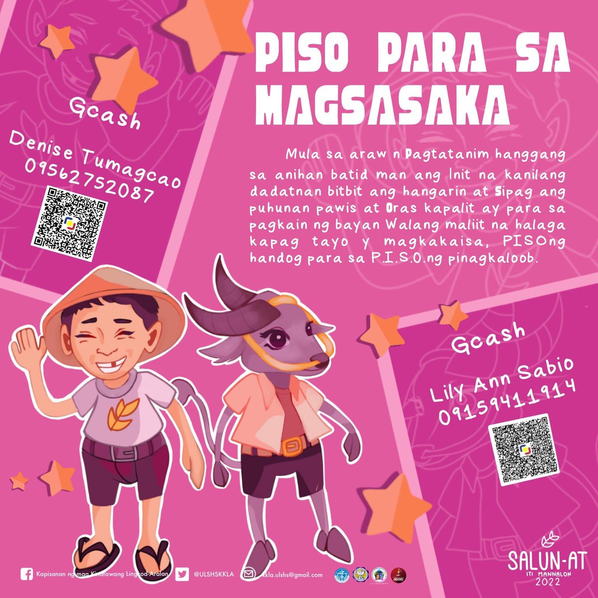ULSHSKKLA's tweet photo. DALA NG PISO MO AY PAGBABAGO

In regards to Salun-at Iti Mannalon Year 2, we, the Kapisanan ng mga Kinatawang Lingkod-Aralan, together with other youth volunteers are having a fund-raising project named PISO PARA SA MAGSASAKA that aims to assist our local farmers in our community https://t.co/UJsw6582uA