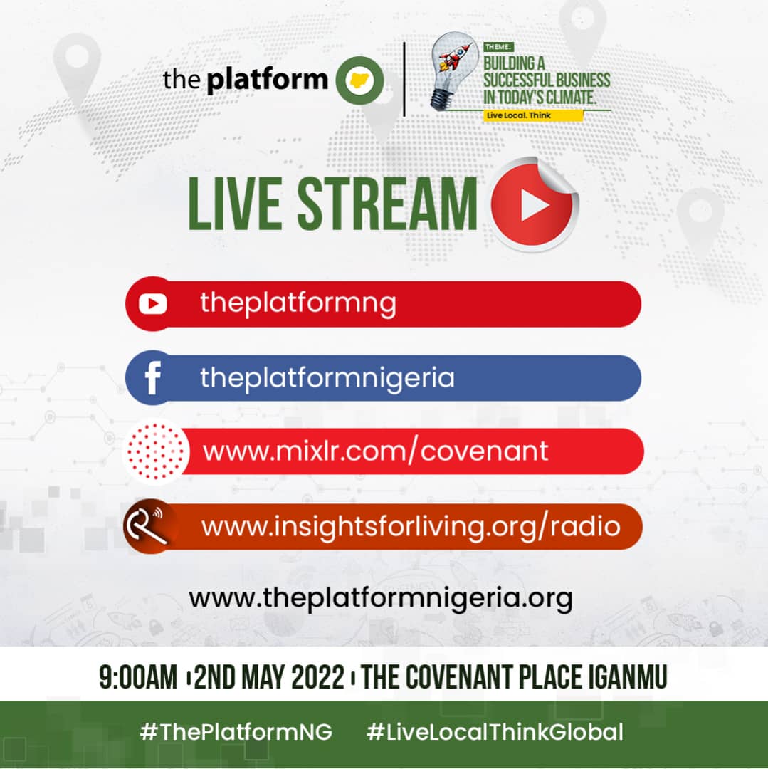 CovenantCCentre's tweet photo. Explore the different online channels (audio and video) available to watch this edition of the platform.

The Platform is LIVE! 

#ThePlatformNG #LiveLocalThinkGlobal https://t.co/sNcSplAKXX