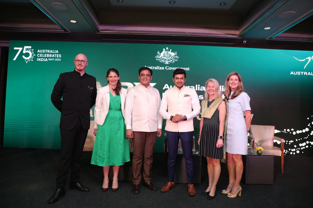 AustradeIndia's tweet photo. As #Australia and #India look to expand their economic cooperation, @Austrade hosted AIBX panel discussion and business networking reception in Bengaluru to celebrate the recent signing of #IndAusECTA and provide an #IESUpdate to 2035.
#aibx2022 #MAHEManipal https://t.co/ylndp5Y6hA