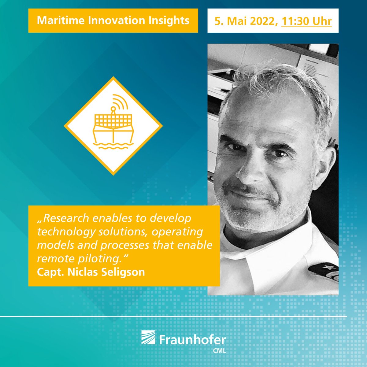 Live presentation on „Autonomous #maritime Technologies", 5 May, 11:30 am: ePilotage working environment and remote #pilotage experiments within the Sea4Value project: Maritime Innovation Insights 2022, register now:
cml.fraunhofer.de/de/veranstaltu… 
#maritimeindustry
