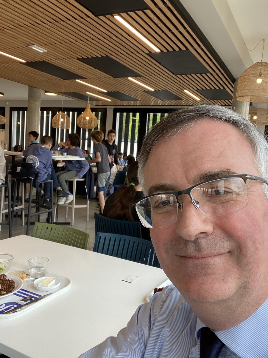 Having lunch with students at st Joseph school in LeHavre France with student refugees from Ukraine.  St Joseph’s was destroyed in 1944; now they serve students from war.  ⁦<a href="/GDemeillers/">Guillaume Demeillers</a>⁩