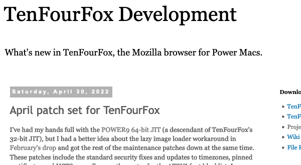 mpc7500v2's tweet photo. April patch set for #TenFourFox
https://t.co/u1hwuJPMIm
#PowerPC #PPC750 #MPC7400 #PPC970 #Firefox #JavaScriptJIT https://t.co/s7rldBgZnN