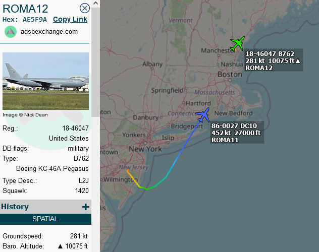 SirListenalot's tweet photo. #KC46 #ROMA12 airborne. The #F35's #TREND61-64 plus air spare #TREND65 will depart at 1045z https://t.co/z2NmS5bo2B