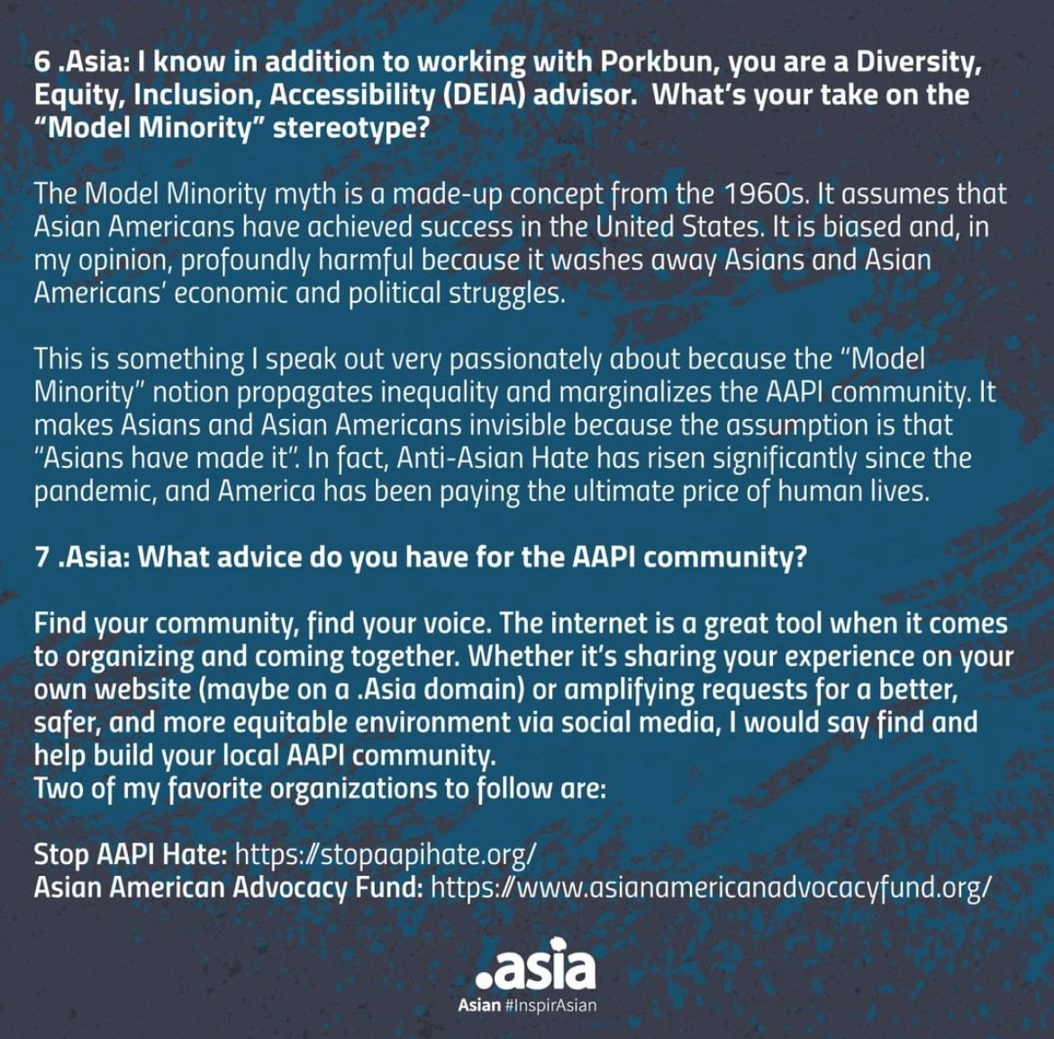 Celebrating May as #AsianHeritageMonth has become an important tradition here at <a href="/dotasia/">DotAsia</a>. We are excited to present an interview series featuring some of our #AsianAmerican, #AsianCanadian friends &amp; partners from the #domain name industry. <a href="/TLD/">Top Level Design</a> <a href="/Porkbun/">Porkbun</a>