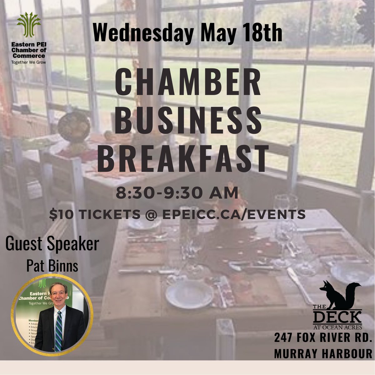 Join us in Murray Harbour for our May event at The Deck Restaurant. epeicc.ca/events