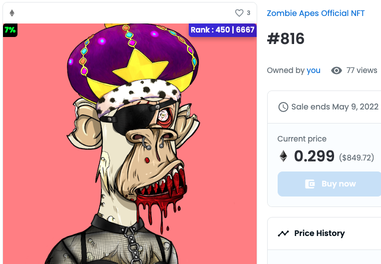 Kozeether's tweet photo. Zombie Ape NFT ranked top 7% and is on sale at 0.299 eth: 
👉 https://t.co/Tvbmn8pqGE
.
.
.
#nft #NFTs #nftcollector #NFTcollectibles #NFTProject  #ZombieApes #zombie #APENFT #Ape  #pfpNFT #OpenSeaNFT #opensea 
@opensea https://t.co/xte1qSyXRR