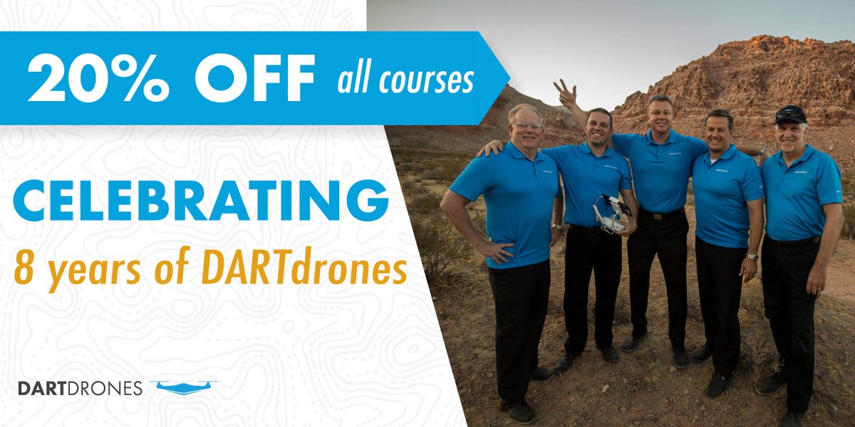 Have you heard the big news?? We're celebrating our 8 year anniversary! To show our appreciation to the DARTdrones' community, we're offering 20% off all online and in-person courses. Visit buff.ly/3y0Ulil and use 8YEARS at checkout to enjoy this discount.