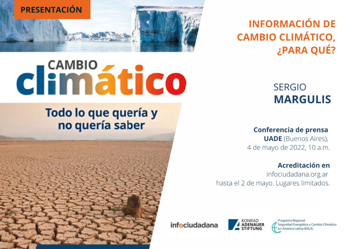 infociudadana_'s tweet photo. Te invitamos a conocer cómo impacta el #CambioClimático en las ciudades en esta #conferenciadeprensa para periodistas y estudiantes de periodismo. Último día de inscripción en https://t.co/hDDwBkABV0
#ClimateConferenceUADE #KAS4Climate
Enlace al libro de Margulis en nuestra web. https://t.co/L8dwFNA4c7