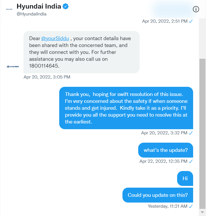 yourSiddu's tweet photo. #HyundaiIndia said they will look into it and now they are not even responding to DMs. Hopeless company &amp; hopeless service. Should've gone for some other car than @HyundaiIndia. Pathetic bunch. Don't buy Hyundai cars.
#Hyundai #WorstService #SunroofIssue #NotASafeCar https://t.co/TbY6A2vHWZ
