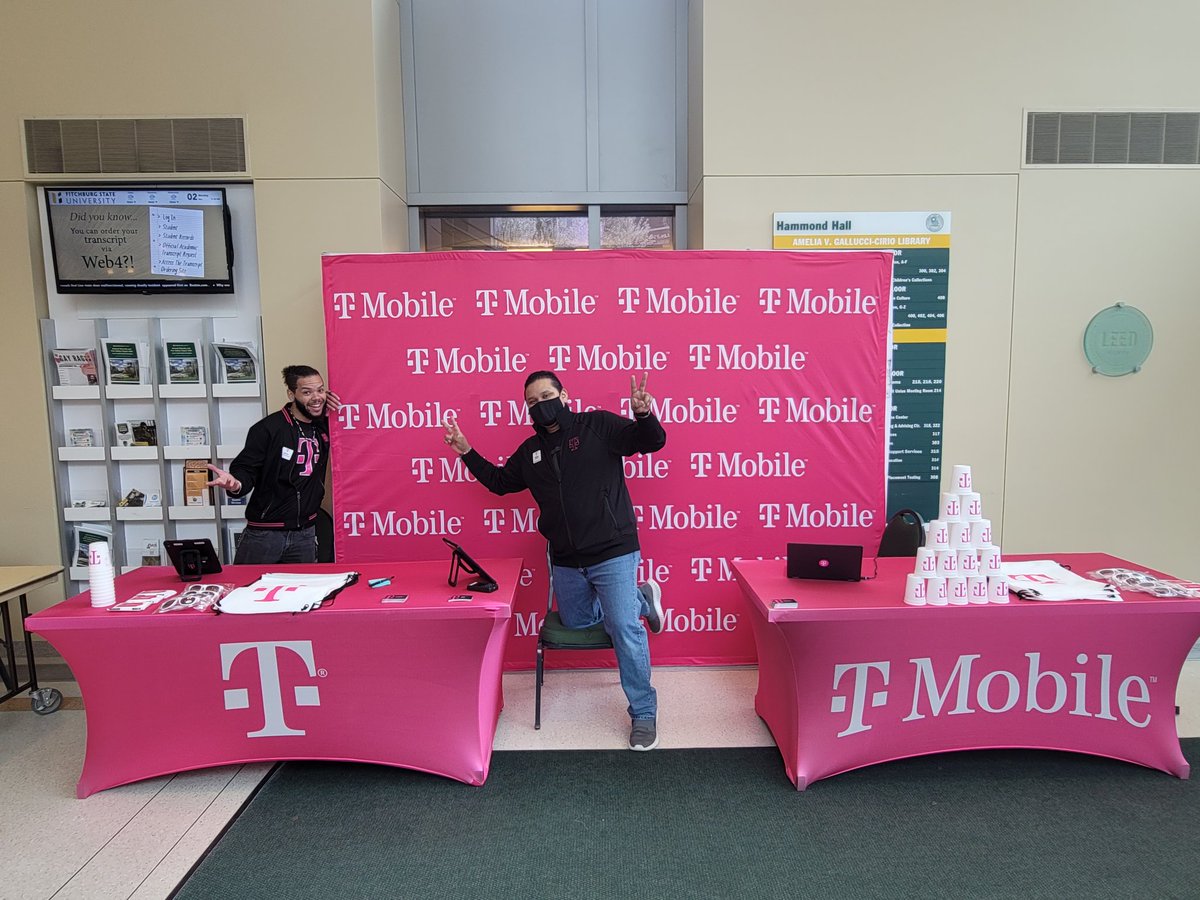 Leominster MA T-mobile out here <a href="/Fitchburg_State/">Fitchburg State</a> in Hammond Hall! Come say hi get get some FREE SWAG!!!
<a href="/StevenCournoye6/">Steven Cournoyer</a> <a href="/DMoney03/">Dayana Mari (Fernandez Urrego)</a> <a href="/ScotOrlowski/">Scot Orlowski</a> <a href="/AmrWahba1080/">Amr Wahba</a>