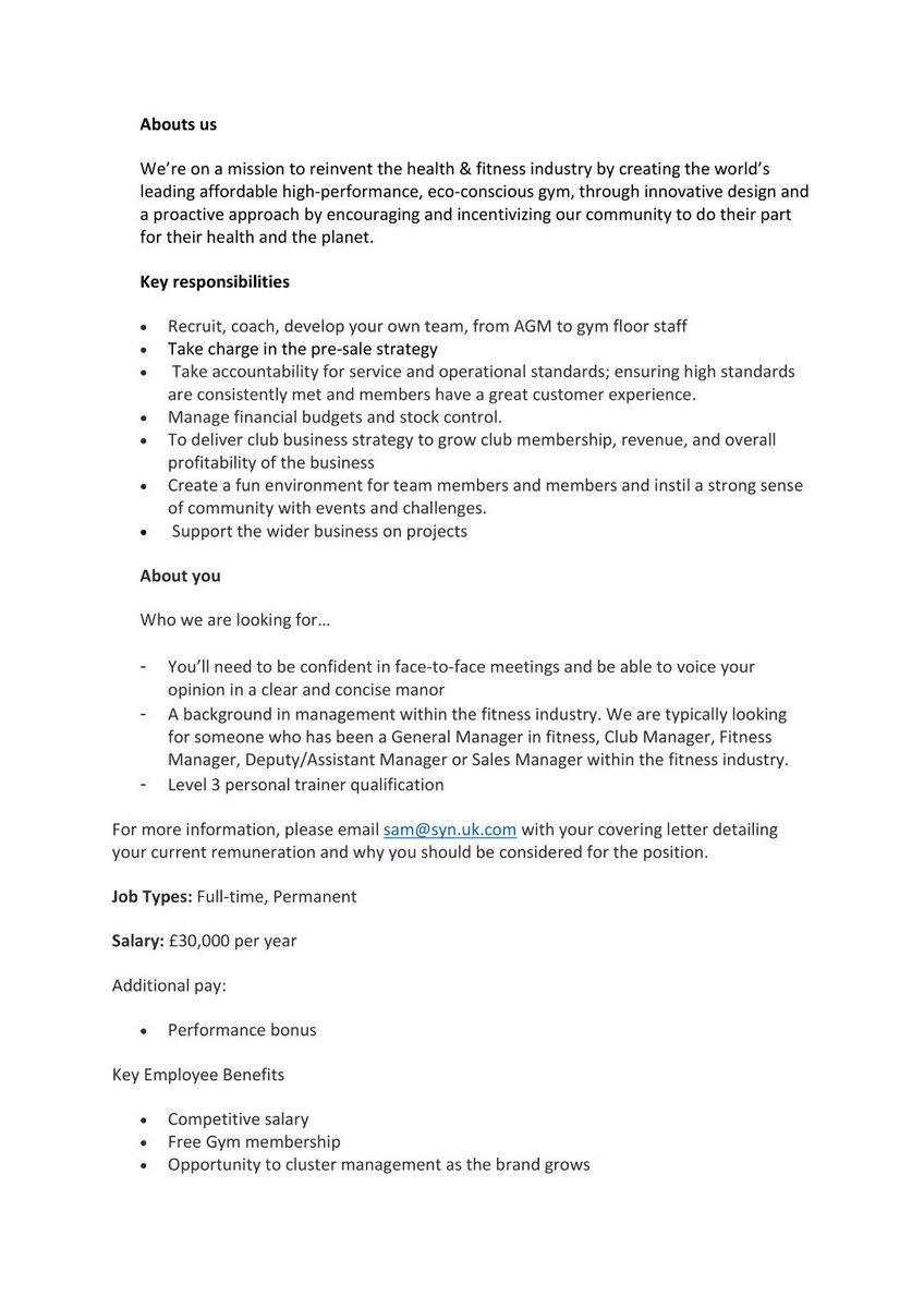 Job opportunity for GM working at the gym I’m opening in Leicester. Please share if you can 👍🏽