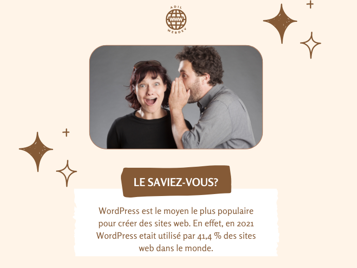 AdilWebdev's tweet image. Le saviez-vous? 💡

WordPress est le moyen le plus populaire pour créer des sites web. En effet, en 2021 WordPress etait utilisé par 41,4 % des sites web dans le monde. 💯

#siteweb #siteinternet #developpeurwordpress #designerweb #wordpress #Freelance #freelancer