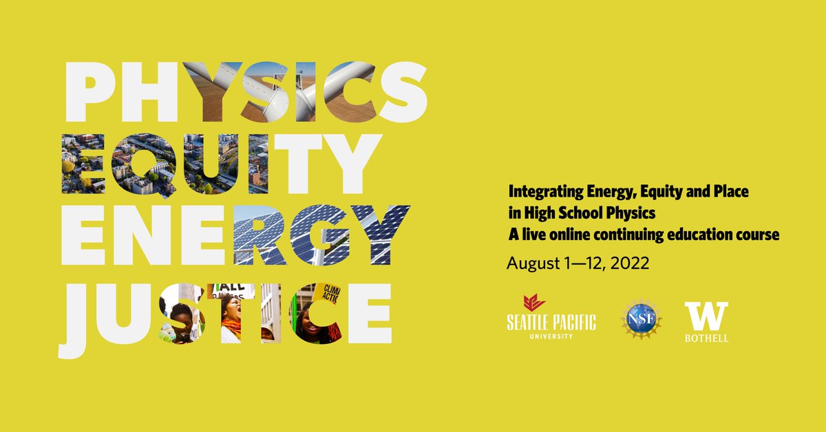In August we invite high school physics teachers to join us in creating a new vision for science learning: one that integrates physics with social justice. Two weeks, live online course, stipend of $2100 #energyandequity #iteachphysics energyandequity.org/events/summerw…