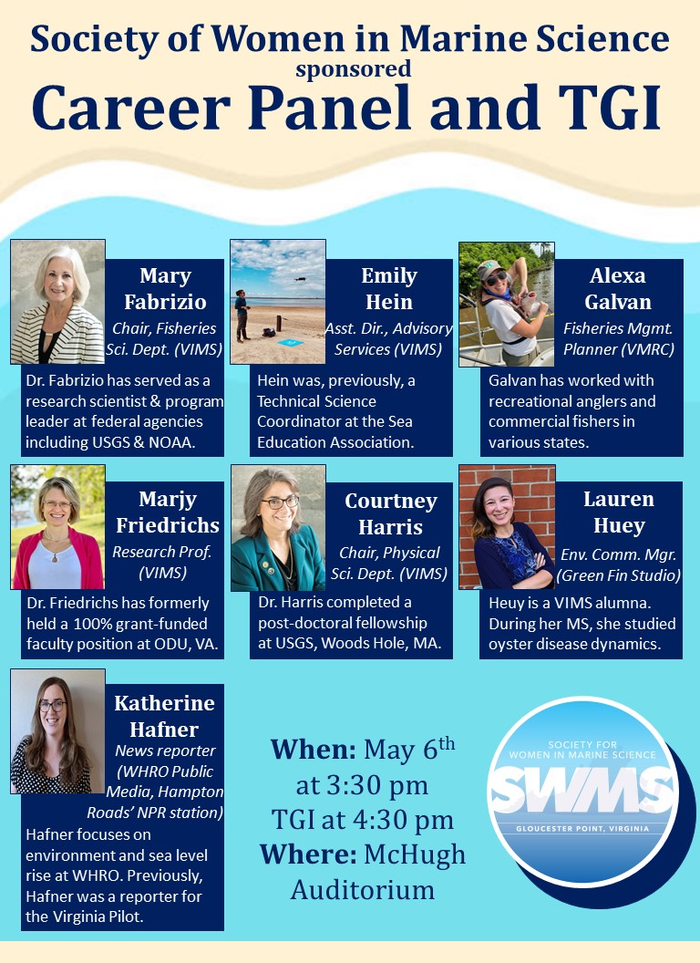 Come listen to these impressive women speak about their careers in marine science this Friday at 3:30 pm followed by a TGI! <a href="/Sailsandcrayons/">Emily Hein</a> <a href="/TheOddOyster/">Lauren Huey</a> <a href="/khafner15/">Katherine Hafner 🎙️🎃</a> <a href="/vims_gsa/">VIMS GSA</a> <a href="/VIMS_News/">Virginia Institute of Marine Science</a> <a href="/VIMS_Grad_Dean/">VIMS-School of Marine Science</a>