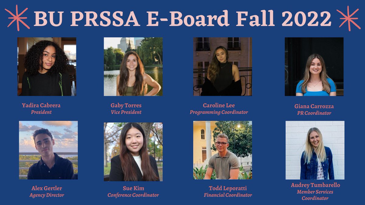 BUPRSSA's tweet image. Congrats to our newly elected Fall 2022 E-Board! We are looking forward to seeing the work you do next semester. 🎉 
We wish our departing E-Board all the best and we will miss you dearly. Good luck on everything in your bright futures! 💙