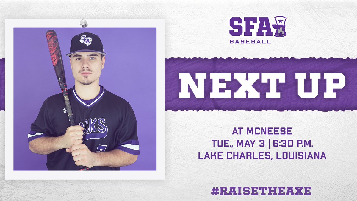 On the road again 🚌

📍: Joe Miller Ballpark
🆚: McNeese
📆: Tue., May 3
⌚: 6:30 p.m.
🎟️: bit.ly/3vA7boz

#SOMOS x #AxeEm x #RaiseTheAxe