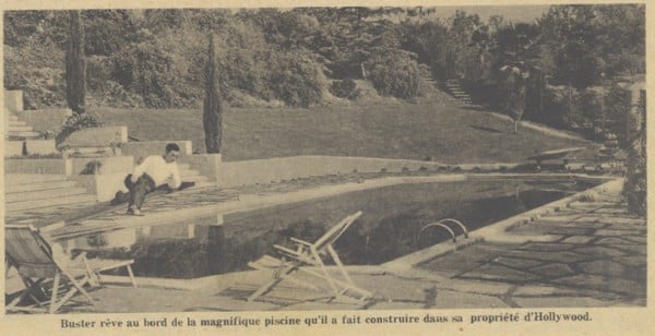 Buster dreams by the edge of the stunning swimming pool he has had built on his Hollywood property.
From an article appeared in the French magazine 'Pour vous' on September 4, 1930.
#BusterKeaton
#ItalianVilla
