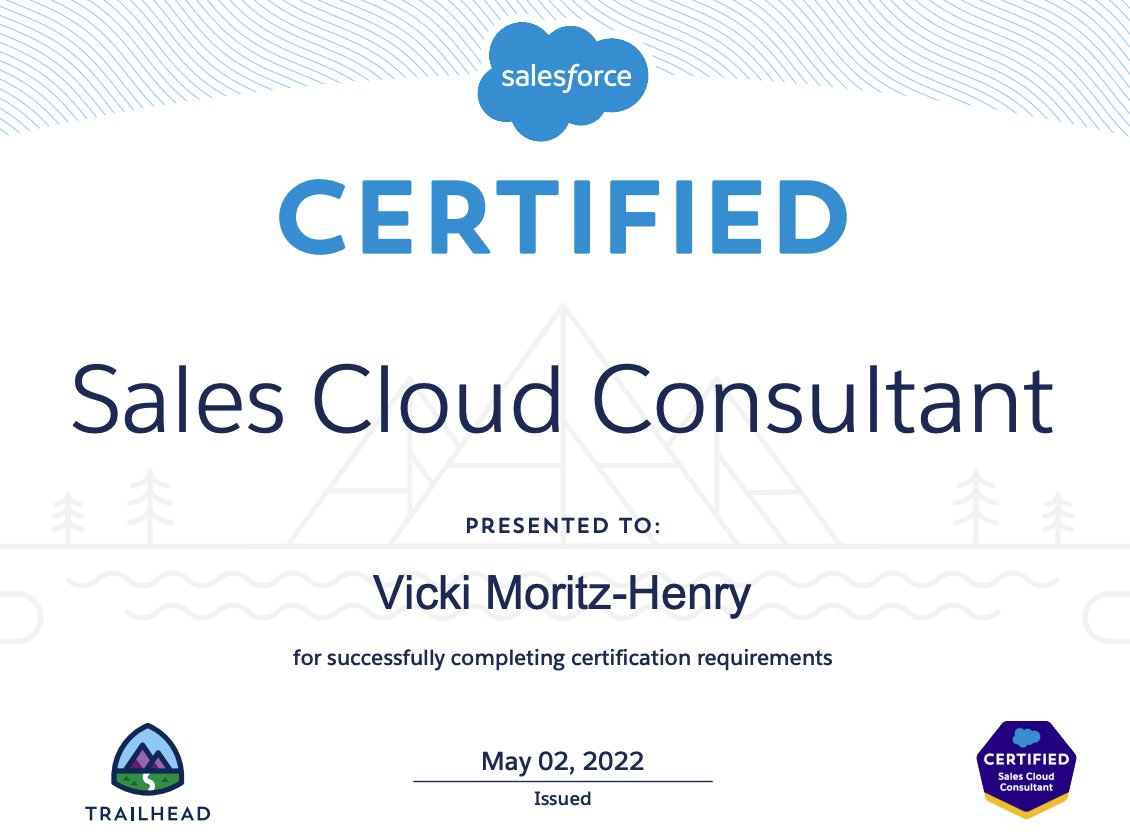 VickiHenry63's tweet image. Bank holiday. No client meetings. 

Cert time! Finally got around to getting #SalesCloud Certified. 🎉

#CertifiedPro #CertifiedInstructor #MarketingChampion